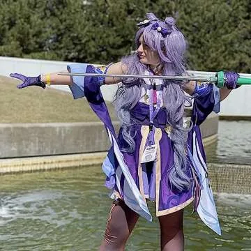 Amback Keqing Cosplay Wig with Adjustable Ponytails