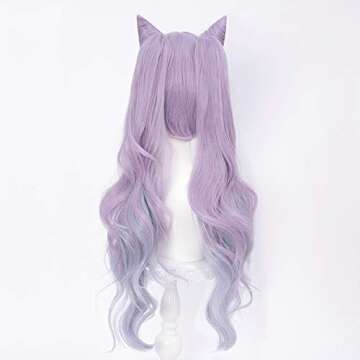 Amback Keqing Cosplay Wig with Adjustable Ponytails