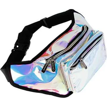 Sojourner Rave Hydration Pack Backpack (2 Pocket Holographic Blue) Bundle with Holographic Rave Fanny Pack (Luminous Pink & Blue)