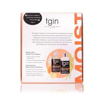 tgin Moisturizing Shampoo & Conditioner Duo for Curly, Coily and Wavy Hair, Sulfate Free, Moisturizes and Detangles Dry Hair, 13 oz (Set)