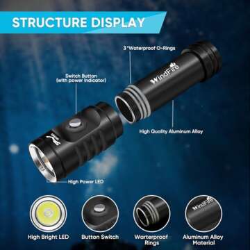 WINDFIRE 5000 Lumen Scuba Diving Flashlight - Rechargeable, Waterproof, 3 Modes