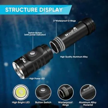 WINDFIRE 5000 Lumen Scuba Diving Flashlight - Rechargeable, Waterproof, 3 Modes