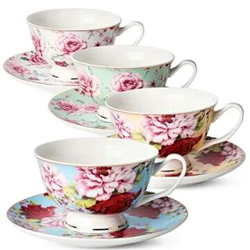 BTaT Floral Tea Set with Teapot and Cups in Gift Box