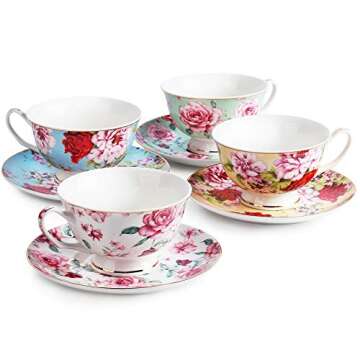 BTaT Floral Tea Set with Teapot and Cups in Gift Box