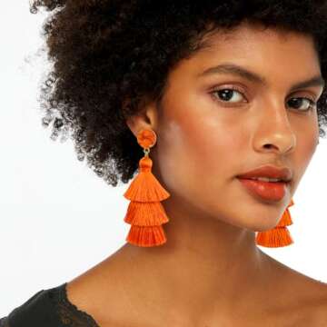 Me&Hz Orange Tassel Earrrings Layered Fringe Dangle Orange Earrings for Women Trendy Statement Orang...