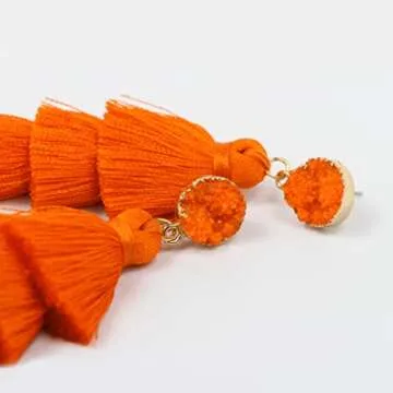 Me&Hz Orange Tassel Earrrings Layered Fringe Dangle Orange Earrings for Women Trendy Statement Orange Drop Earrings Halloween Costume Jewelry Fun Thanksgiving Earrings Gift