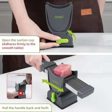 Fresh Meat Slicer, Thickness Adjustable, Stainless Steel Kitchen Cleaver Knife Set With Block, Manual Fresh Meat Cutter Jerky Slicer For Beef Pork, Cooking BBQ Hot Pot (Gray)