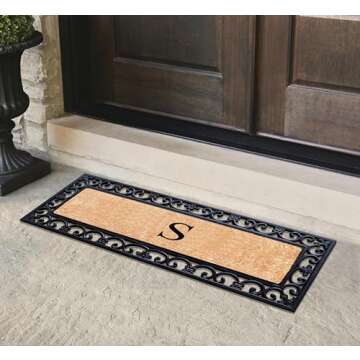 A1HC Natural Coir Monogrammed Door Mat For Front Door, 18x48, Anti-Shed Treated Durable Doormat for ...