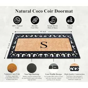 A1HC Natural Coir Monogrammed Door Mat For Front Door, 18x48, Anti-Shed Treated Durable Doormat for Entrance, Heavy Duty, Low Profile, Easy to Clean, Long Lasting Front Porch Entry Doormat
