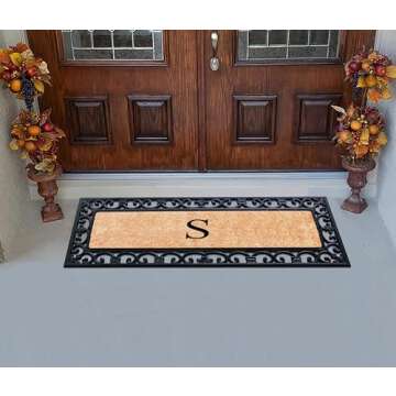 A1HC Natural Coir Monogrammed Door Mat For Front Door, 18x48, Anti-Shed Treated Durable Doormat for Entrance, Heavy Duty, Low Profile, Easy to Clean, Long Lasting Front Porch Entry Doormat