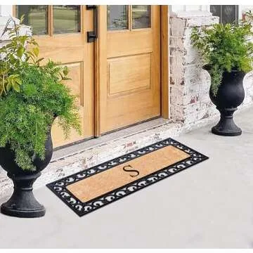 A1HC Natural Coir Monogrammed Door Mat For Front Door, 18x48, Anti-Shed Treated Durable Doormat for Entrance, Heavy Duty, Low Profile, Easy to Clean, Long Lasting Front Porch Entry Doormat