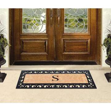 A1HC Natural Coir Monogrammed Door Mat For Front Door, 18x48, Anti-Shed Treated Durable Doormat for Entrance, Heavy Duty, Low Profile, Easy to Clean, Long Lasting Front Porch Entry Doormat