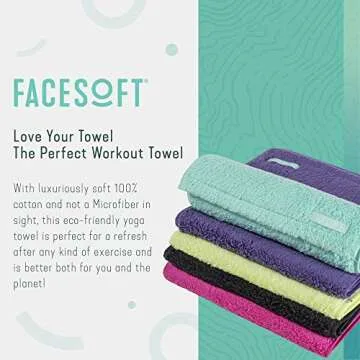 FACESOFT Eco Friendly Gym Towel Accessories for Working Out - Soft & Absorbent Cotton Exercise Towel - No Synthetic Microfibers or Plastics - Sweat Towel for Gym, Fitness, Sports, Yoga - Aqua - 1 Pc