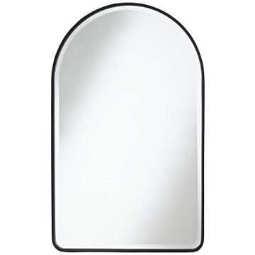 Uttermost Clara Arched Top Vanity Decorative Wall Mirror Modern Matte Black Metal Frame Rounded Edge...
