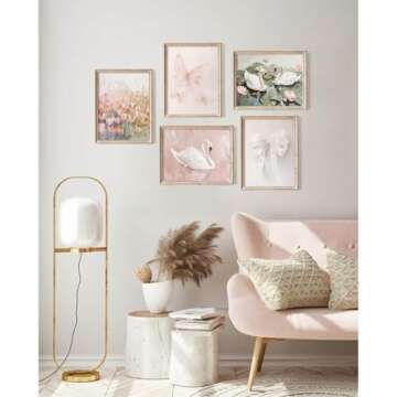 Coquette Pink Wall Art Decor Aesthetic Swan Posters Bow Flower Canvas Wall Art Preppy Cute Pictures Trendy Butterfly Posters Coquette Aesthetic Prints for Girl Dorm Room Bedroom 8x10x5 Inch Unframed