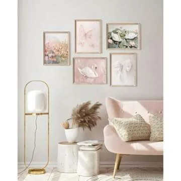 Coquette Pink Wall Art Decor Aesthetic Swan Posters Bow Flower Canvas Wall Art Preppy Cute Pictures Trendy Butterfly Posters Coquette Aesthetic Prints for Girl Dorm Room Bedroom 8x10x5 Inch Unframed