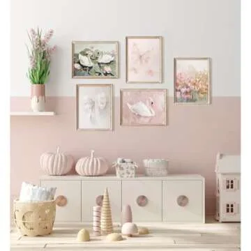 Coquette Pink Wall Art Decor Aesthetic Swan Posters Bow Flower Canvas Wall Art Preppy Cute Pictures Trendy Butterfly Posters Coquette Aesthetic Prints for Girl Dorm Room Bedroom 8x10x5 Inch Unframed