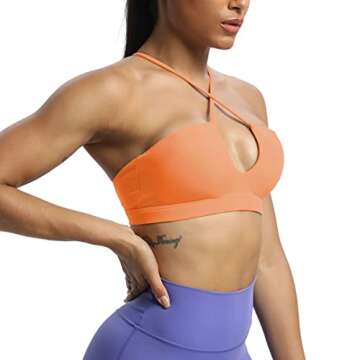Aoxjox Women's Workout Sports Bras Jamie Deep V Fitness Backless Padded Training Gym Bra Yoga Crop Tank Top (Papaya Orange, Medium)