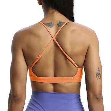 Aoxjox Women's Workout Sports Bras Jamie Deep V Fitness Backless Padded Training Gym Bra Yoga Crop Tank Top (Papaya Orange, Medium)