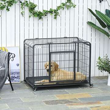 PawHut Heavy Duty Folding Design Metal Dog Cage Crate & Kennel with Removable Tray, 4 Locking Wheels...