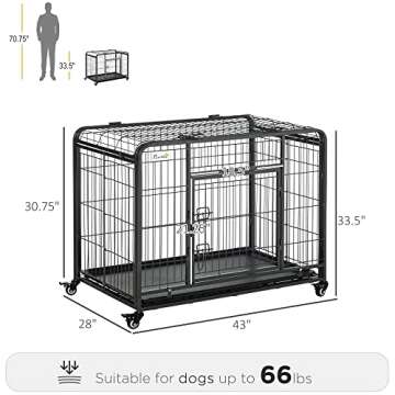 PawHut Heavy Duty Folding Metal Dog Cage Crate 43"