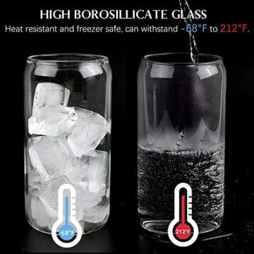 16 oz Beer Can Glasses with Straws and Brush, 4 Pack Can Drinking Glass Cups Reusable Glasses Tumber for Bubble Boba Tea, Soda, Beverage, Cocktail, Iced Coffee