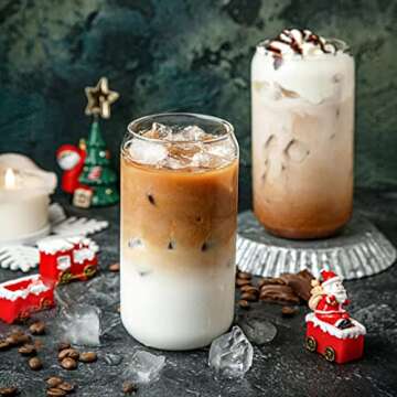 16 oz Beer Can Glasses with Straws and Brush, 4 Pack Can Drinking Glass Cups Reusable Glasses Tumber for Bubble Boba Tea, Soda, Beverage, Cocktail, Iced Coffee