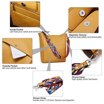 BROMEN Handbags for Women Bucket Bags Vegan Leather Purses and Crossbody Purse Yellow