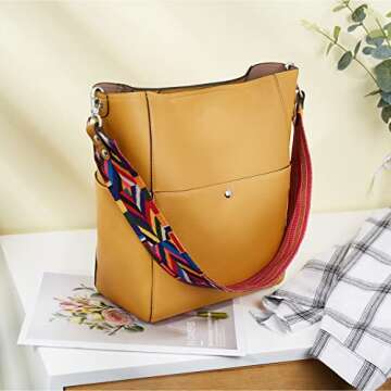 BROMEN Handbags for Women Bucket Bags Vegan Leather Purses and Crossbody Purse Yellow