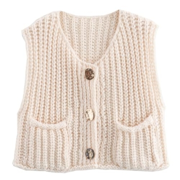 KEOMUD Women Sleeveless Crop Knit Cardigan Vest for Stylish Layers