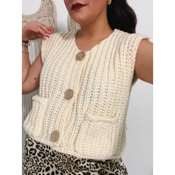 Chic KEOMUD Women Cropped Knit Vest with Pockets