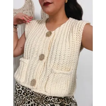 Chic KEOMUD Women Cropped Knit Vest with Pockets
