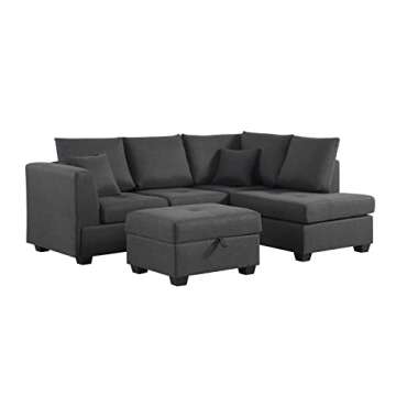 STAFFORA Dorris Sectional Sofa with Ottoman - Reversible L Shape Couch with Chaise for Living Room - Modern Home Decor Furniture Set - Simple Fast and Easy Assembly - Gray