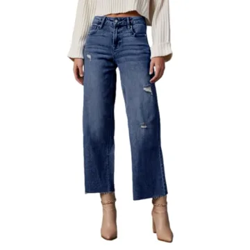 Dokotoo Wide Leg Baggy Jeans for Women Capri Pants for Girls High Waisted Straight Jeans Pants Petit...