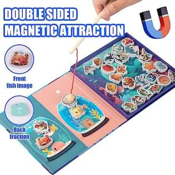Magnetic Fishing Game for Toddlers -Travel Toys 3-5 Airplane Essentials - Mess-Free Camping & Car Trip Activity - Wooden Learning Toy with 27 Fish,Easter Gift for Kid