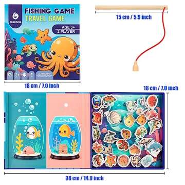 Magnetic Fishing Game for Toddlers -Travel Toys 3-5 Airplane Essentials - Mess-Free Camping & Car Trip Activity - Wooden Learning Toy with 27 Fish,Easter Gift for Kid