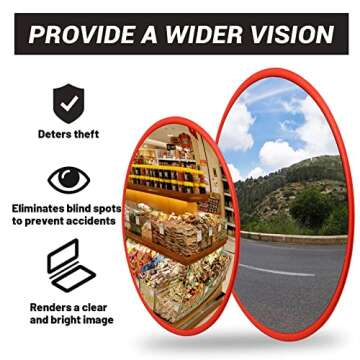 Safety Traffic Mirror， Convex Mirror Outdoor, 12"Acrylic Mirror， for Blind spot, Garage, Warehou...