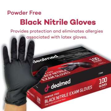 Durable Dealmed Black Nitrile Exam Gloves for Versatile Use