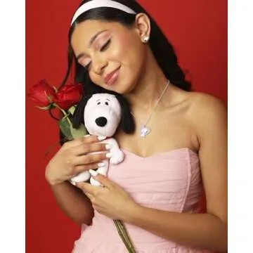 PEANUTS Snoopy Necklace for Women - Official License, 16+2 Adjustable Silver Necklace with Pink Glit...