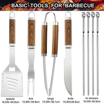 grilljoy 24PCS BBQ Grill Tools Set with Meat Thermometer and Injector - Extra Thick Stainless Steel Fork, Spatula& Tongs - Complete BBQ Accessories in Aluminum Case - Perfect Grill Gifts for Men