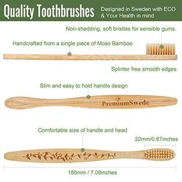 Premiumswede Bamboo Toothbrushes - Biodegradable Eco Friendly Soft Toothbrushes for Adults, Kids - N...