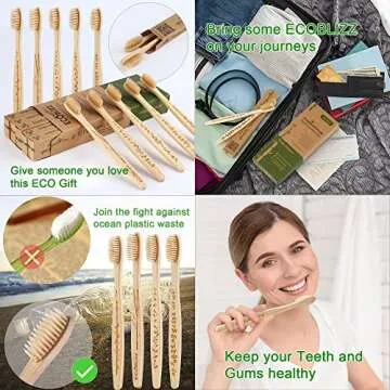 Premiumswede Bamboo Toothbrushes - Biodegradable Eco Friendly Soft Toothbrushes for Adults, Kids - Natural Wooden Toothbrushes with Soft Bristles - 10 Pcs Family Toothbrush Pack