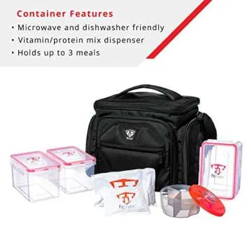 Fitmark Shield Midnight Meal Prep Insulated Bag with Portion Control Meal Containers, Reusable Ice Packs, and Vitamin Container
