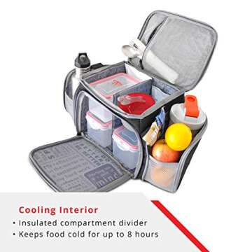 Fitmark Shield Midnight Meal Prep Insulated Bag with Portion Control Meal Containers, Reusable Ice Packs, and Vitamin Container