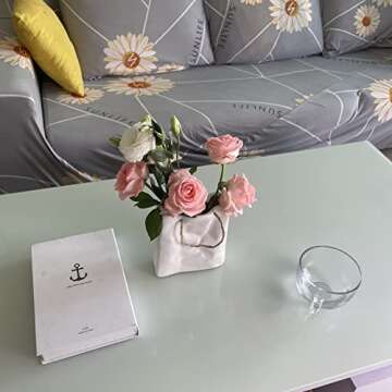 Small White Vase, White Ceramic Flower Vase for Centerpieces, Living Room Art Decor, Farmhouse Home Accents - Modern, Unique, Cute, and Fun Boho Tiny Vase with Handbag Paper Purse Bag Design-Meisitai