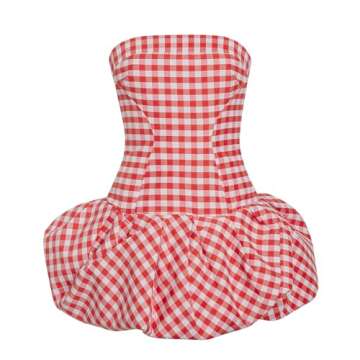 Women Peplum Tube Tops Strapless Ruffle Hem Bubble Bandeau Tops Sleeveless Off Shoulder Puffy Pleated Going Out Tops