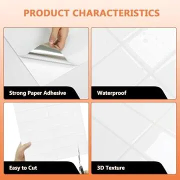 STICKGOO 10-Sheet Peel and Stick Backsplash Tiles, 12"×12"×0.04" Self Adhesive Stick on Tiles, Adhesive Backsplash Tiles for Kitchen Bathroom Laundry Room Camper (Pure White)