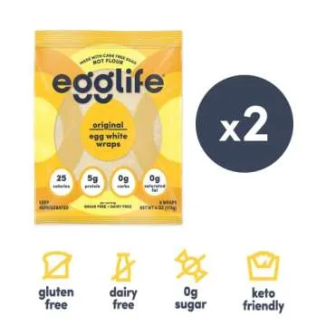 egglife egg white wraps, original, Egg White Wraps, 12 Total Wraps (2-6 Packs) - Gluten Free, Dairy Free, No Flour, Sugar Free, Keto Friendly, Paleo, Low Net Carb, Protein Packed