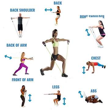 Exercise Bands with Handles, Ankle Straps, Door Anchor and Guide Book - for Men Women Home Workouts and Resistance Training - 100% Life Time Guarantee