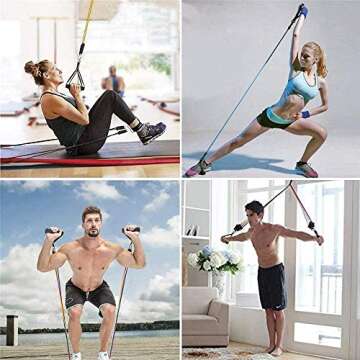 Exercise Bands with Handles, Ankle Straps, Door Anchor and Guide Book - for Men Women Home Workouts and Resistance Training - 100% Life Time Guarantee